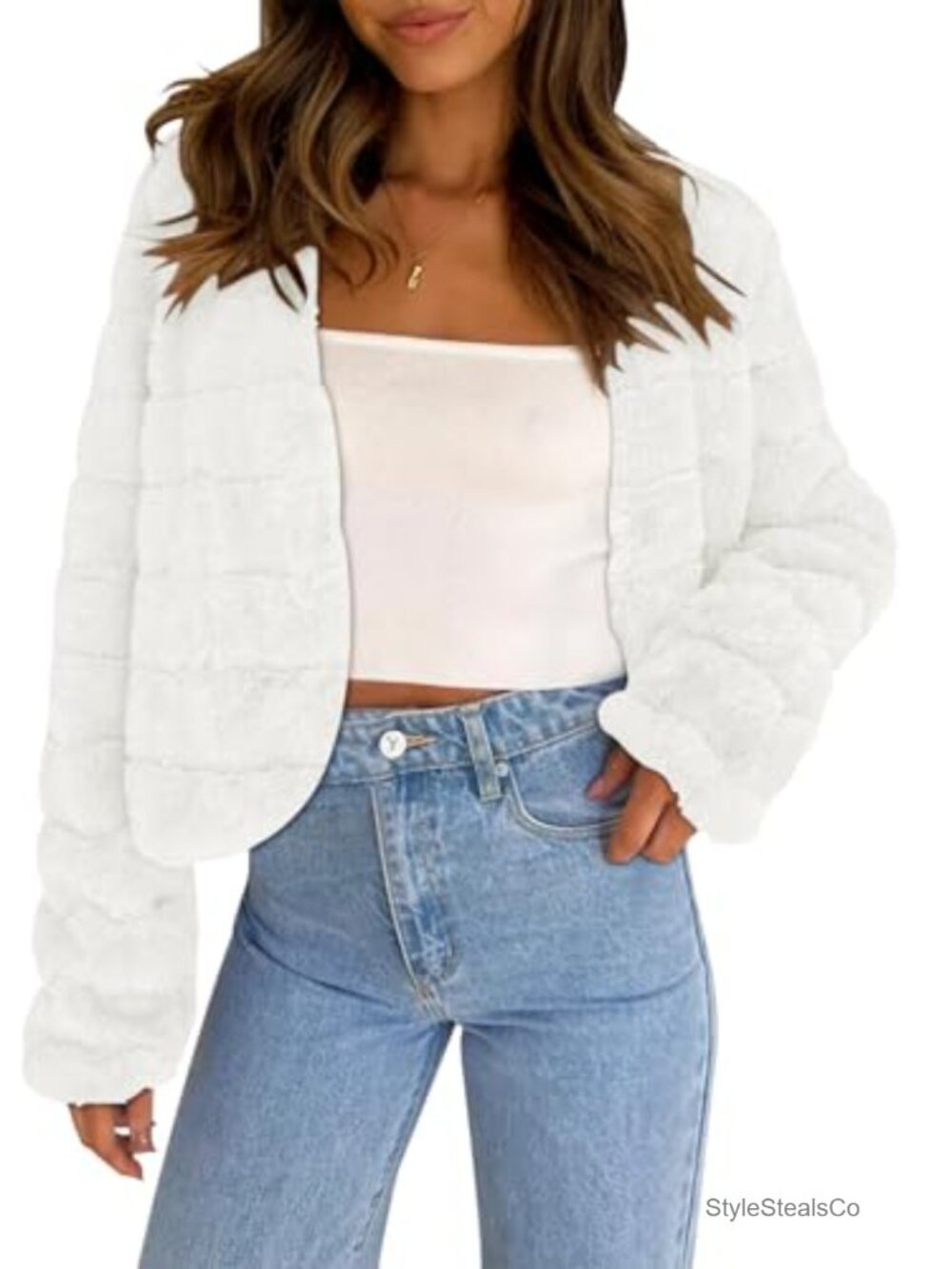 Women's Faux Fur Cropped Jacket Shaggy Fuzzy Cardigan